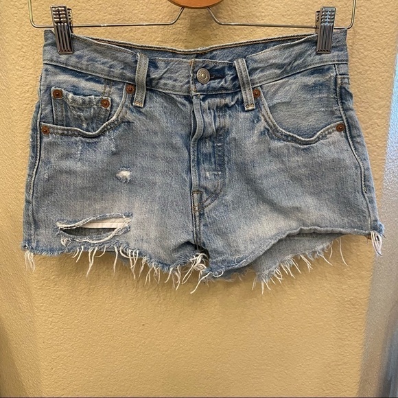 LEVI’S 501 Blue Raw Hem Jean Shorts-Waist 14” - Picture 2 of 8